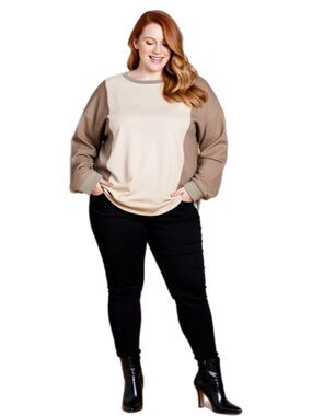 Hacci Taupe Combo Soft Warm Brushed Long Sleeve Top in Size 1X NWT